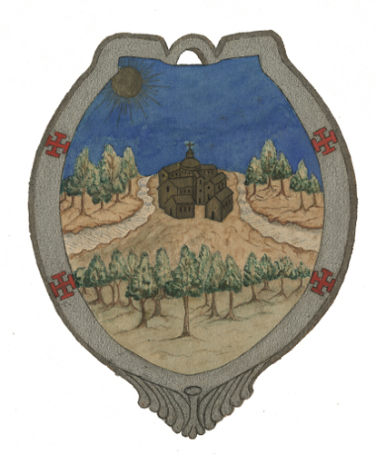 Escudo de Armas de la ciudad de Popayán, Ca. 1890. Acuarela de Liborio Zerda. Colección Museo Nacional de Colombia. Reg. 4846.